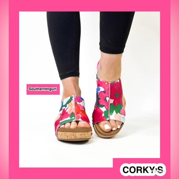 NWT  CORKY’S  Carley  “ Flowers “ Wedges Heels Sandals  Floral Multi Print main image 4